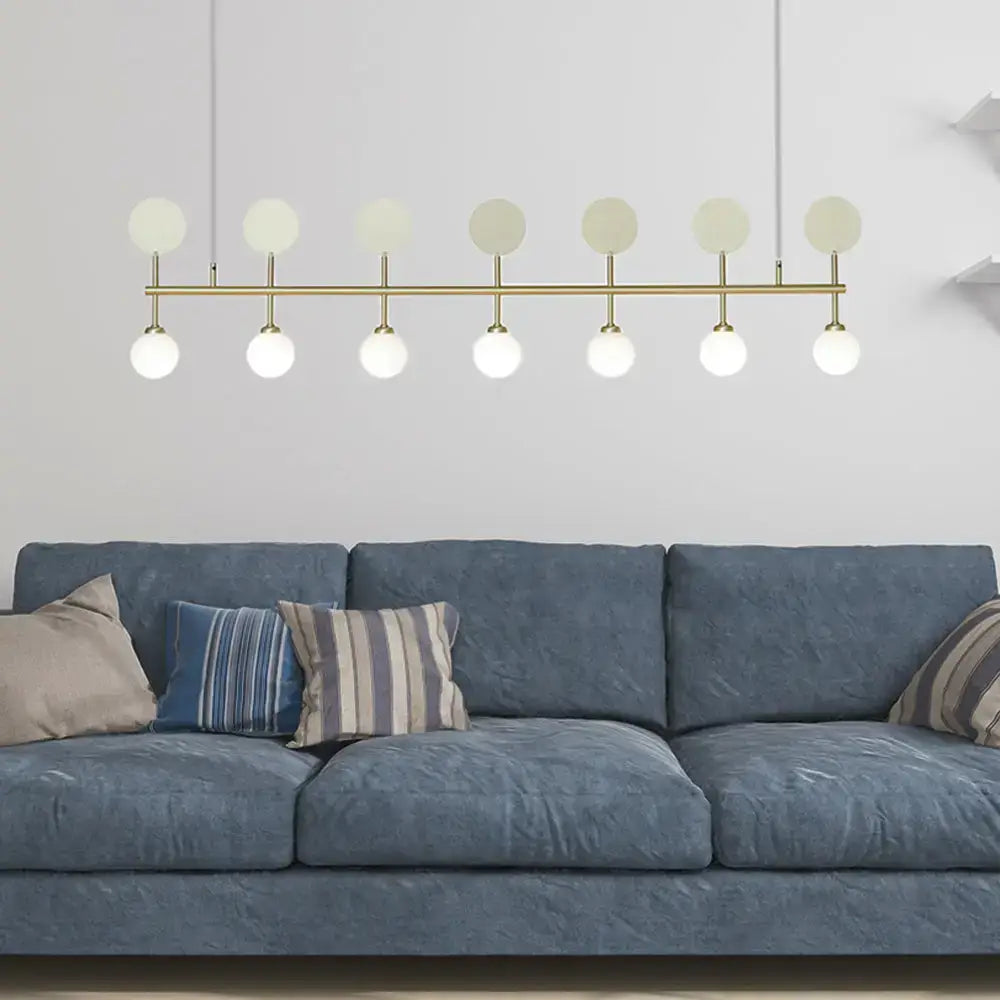 DecorBites™ Modern Gold Glass Ball Chandelier for Dining Room - 7-Light Linear Island Fixture