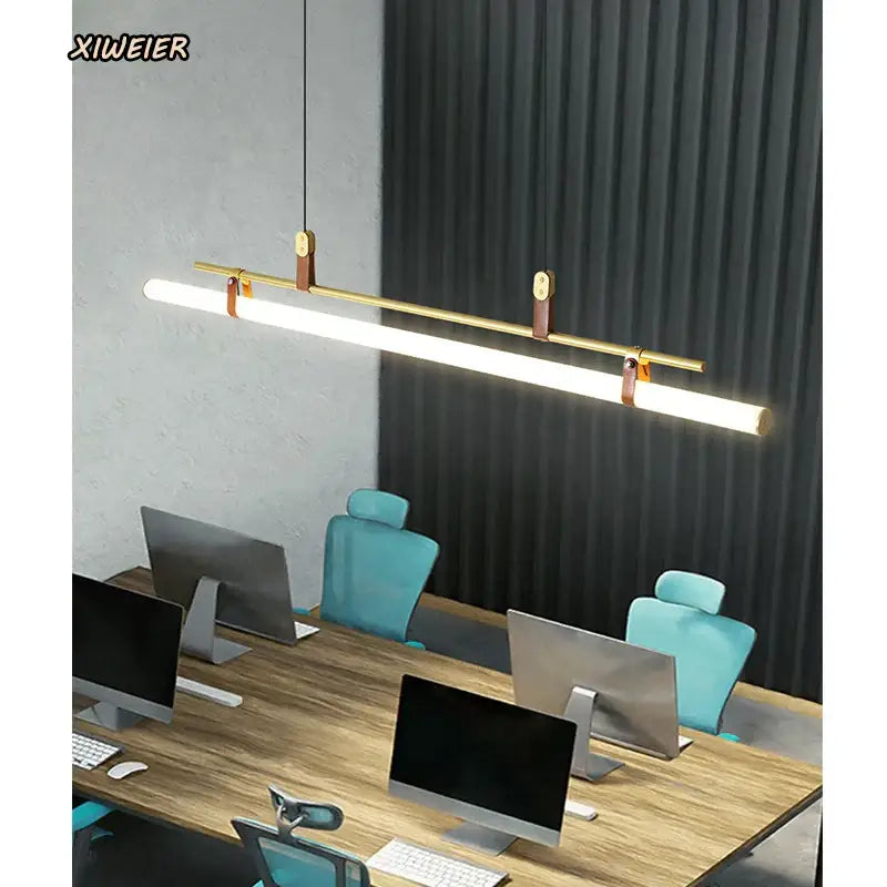 Modern gold glass belt chandelier dining room led pendant light