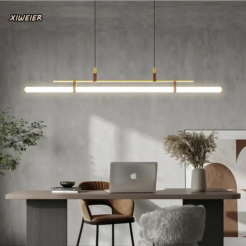 Modern gold glass belt chandelier dining room led pendant light