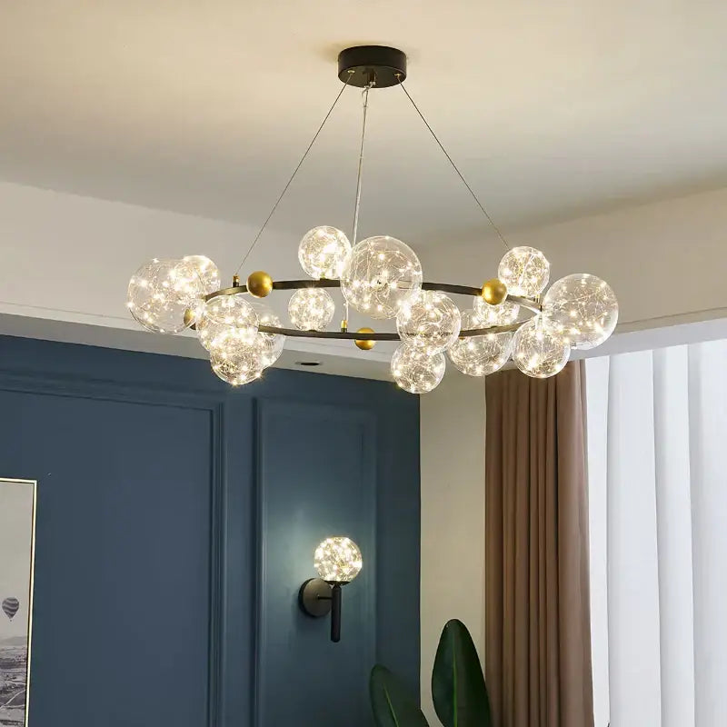 DecorBites™ Glass Bubble LED Chandelier: Nordic Art Star Bright Indoor Lighting for Romantic Atmosphere