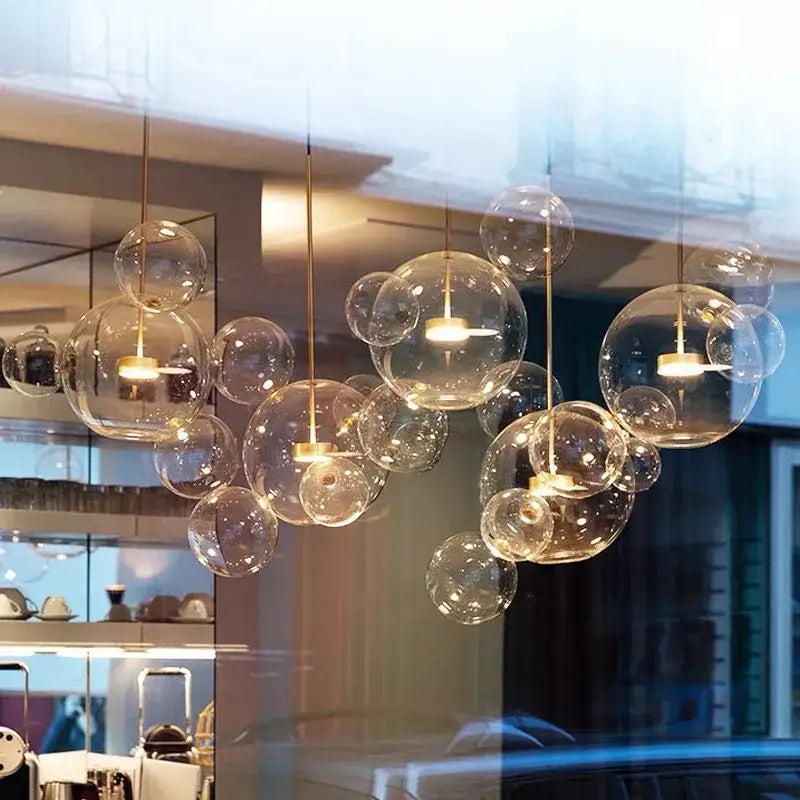 Modern gold glass bubble led chandelier dining room pendant light