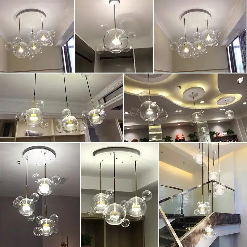 Modern gold glass bubble led chandelier dining room pendant light