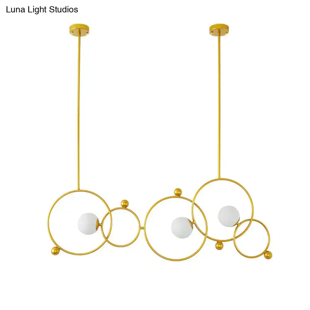 DecorBites™ Contemporary 3-Light Gold Glass Ring Island Pendant With Adjustable Rods