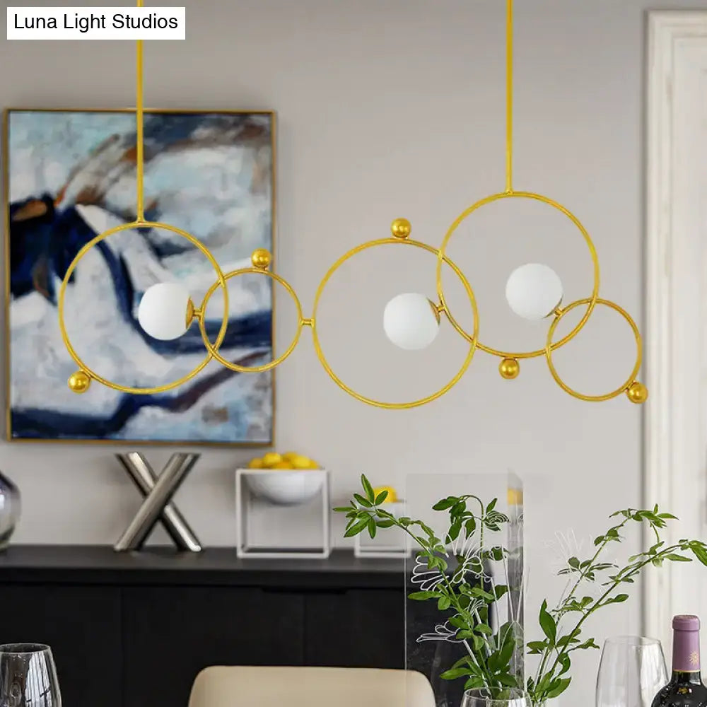 DecorBites™ Contemporary 3-Light Gold Glass Ring Island Pendant With Adjustable Rods