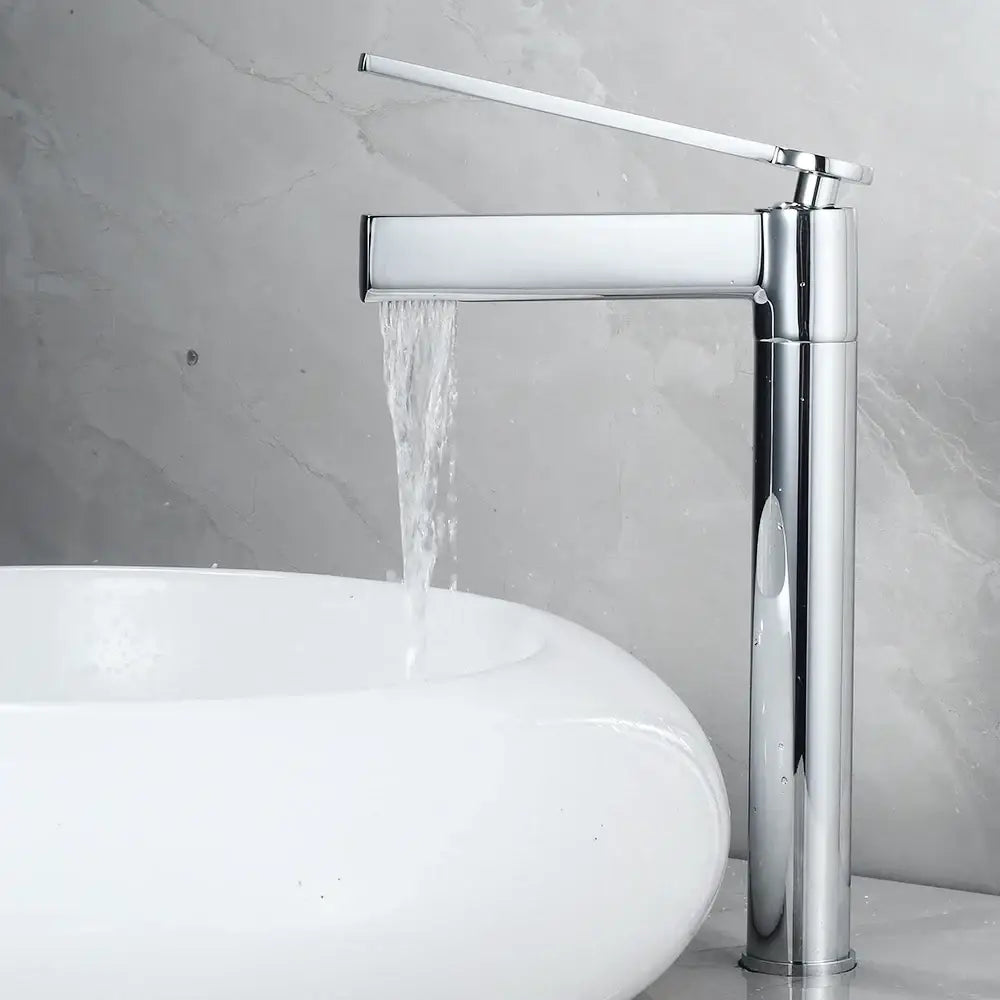 Modern gold high arc brass deck mounted basin faucet bathroom mixer