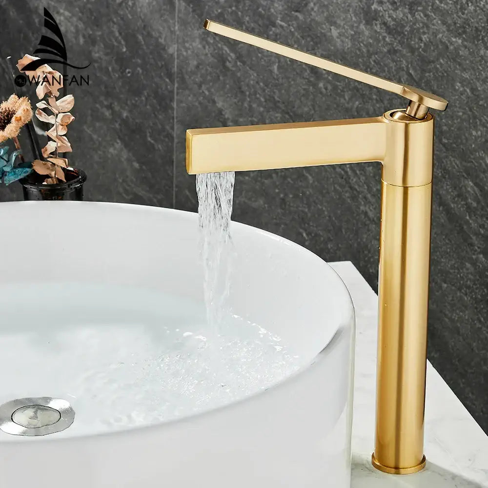 Modern gold high arc brass deck mounted basin faucet bathroom mixer