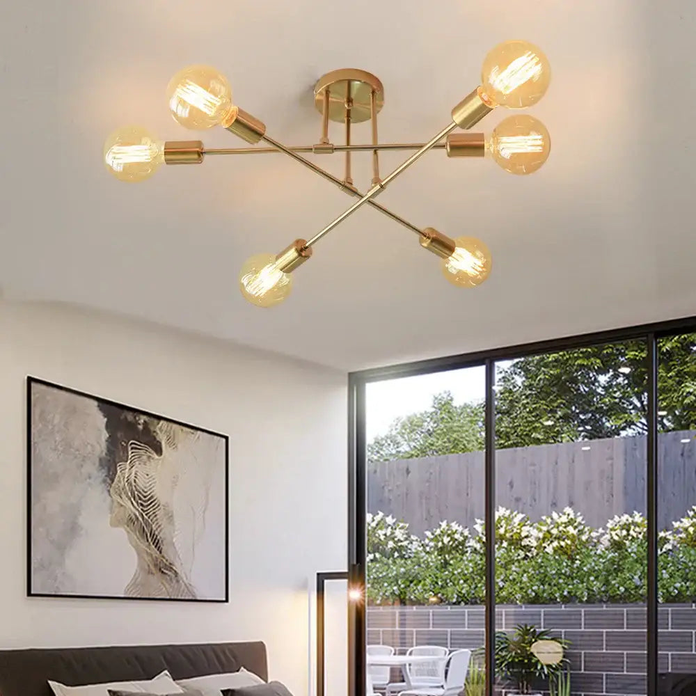 Modern gold industrial led ceiling lights for living room