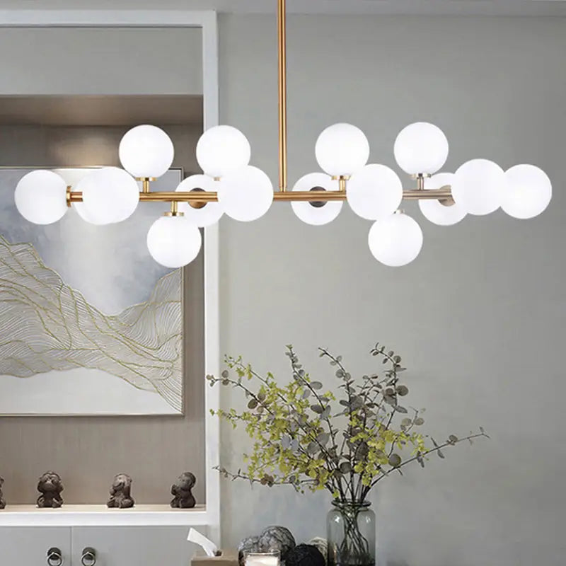 DecorBites™ Modern Gold Island Pendant Lighting with 16 Lights - Spherical Glass Ceiling Light for Living Room