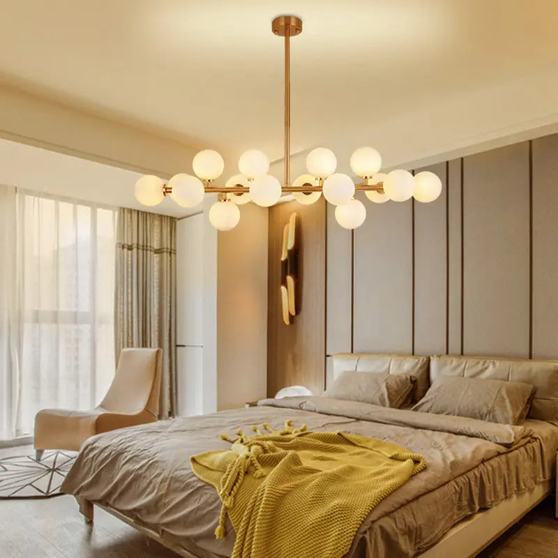DecorBites™ Modern Gold Island Pendant Lighting with 16 Lights - Spherical Glass Ceiling Light for Living Room