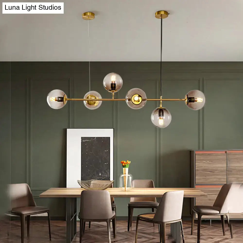 DecorBites™ Modern Gold Island Pendant Light with 6 Lights - Spherical Glass Ceiling Fixture for Dining Table