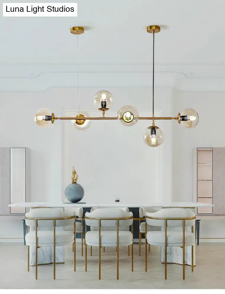 DecorBites™ Modern Gold Island Pendant Light with 6 Lights - Spherical Glass Ceiling Fixture for Dining Table