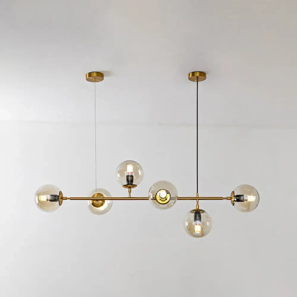 DecorBites™ Modern Gold Island Pendant Light with 6 Lights - Spherical Glass Ceiling Fixture for Dining Table