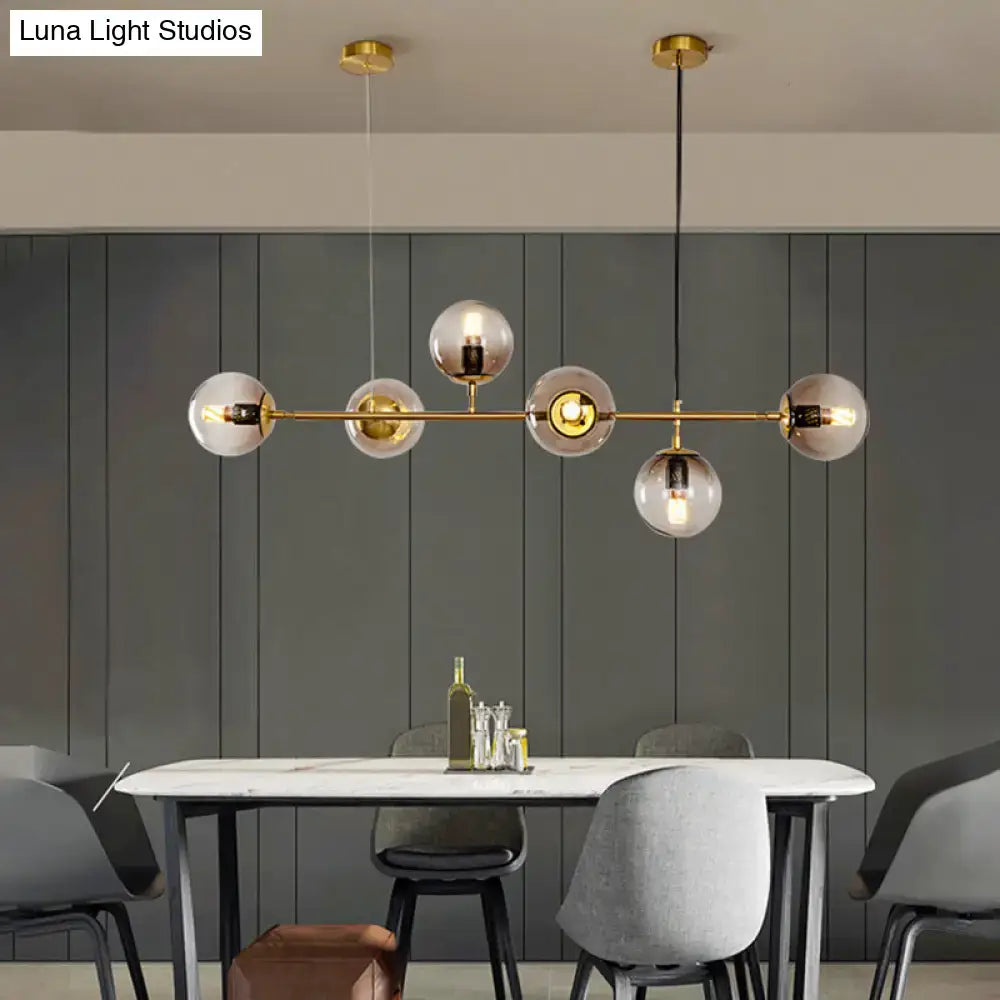 DecorBites™ Modern Gold Island Pendant Light with 6 Lights - Spherical Glass Ceiling Fixture for Dining Table