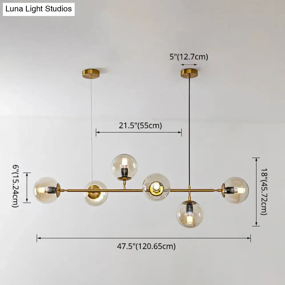 DecorBites™ Modern Gold Island Pendant Light with 6 Lights - Spherical Glass Ceiling Fixture for Dining Table