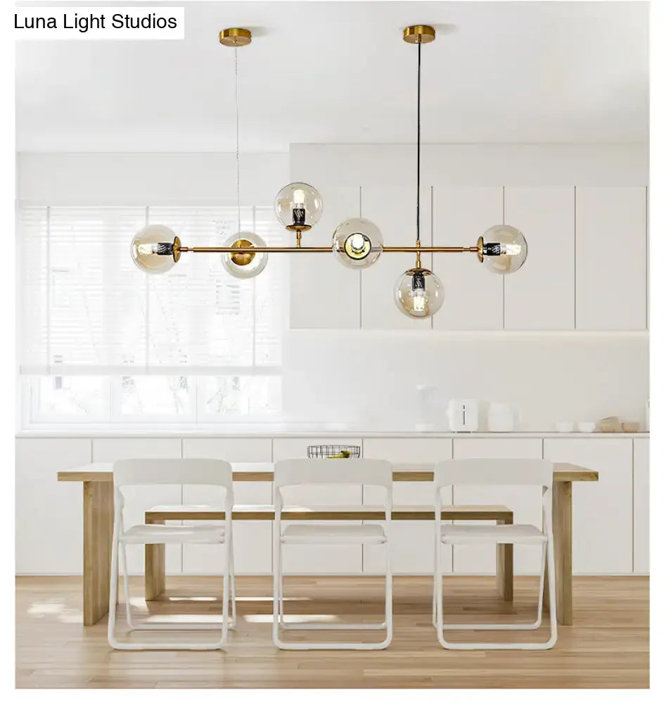 DecorBites™ Modern Gold Island Pendant Light with 6 Lights - Spherical Glass Ceiling Fixture for Dining Table