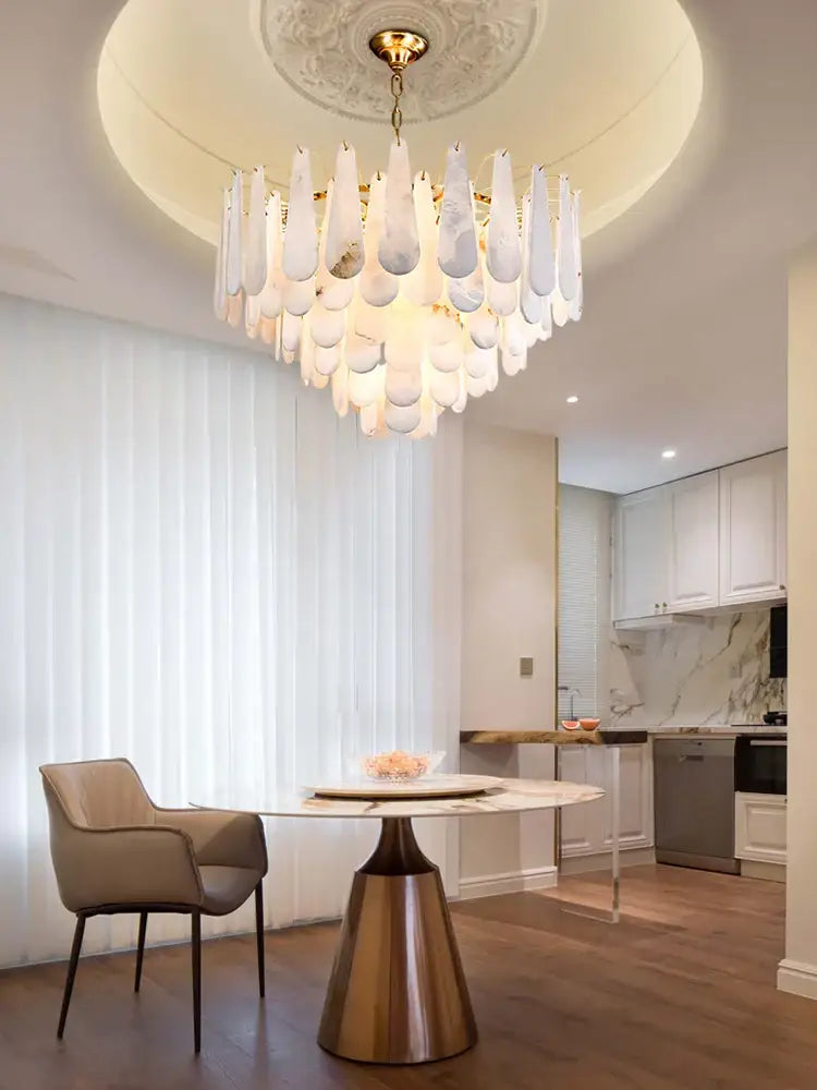 Modern gold led dimmable marble chandelier for dining room