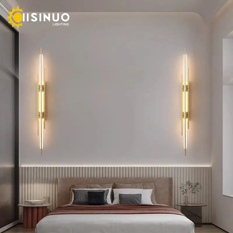 Modern gold led long liner wall sconce living room light