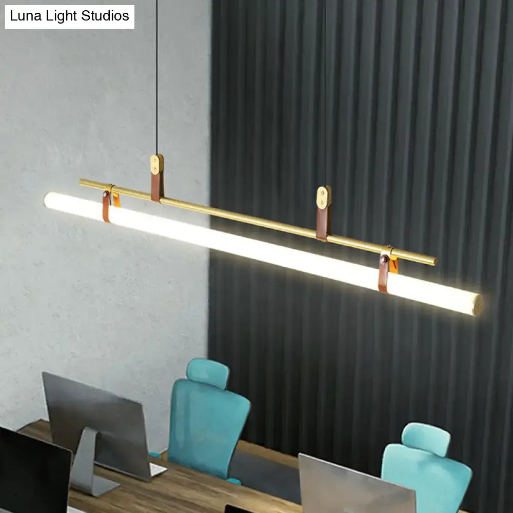 Modern gold led pendant light with leather for dining room
