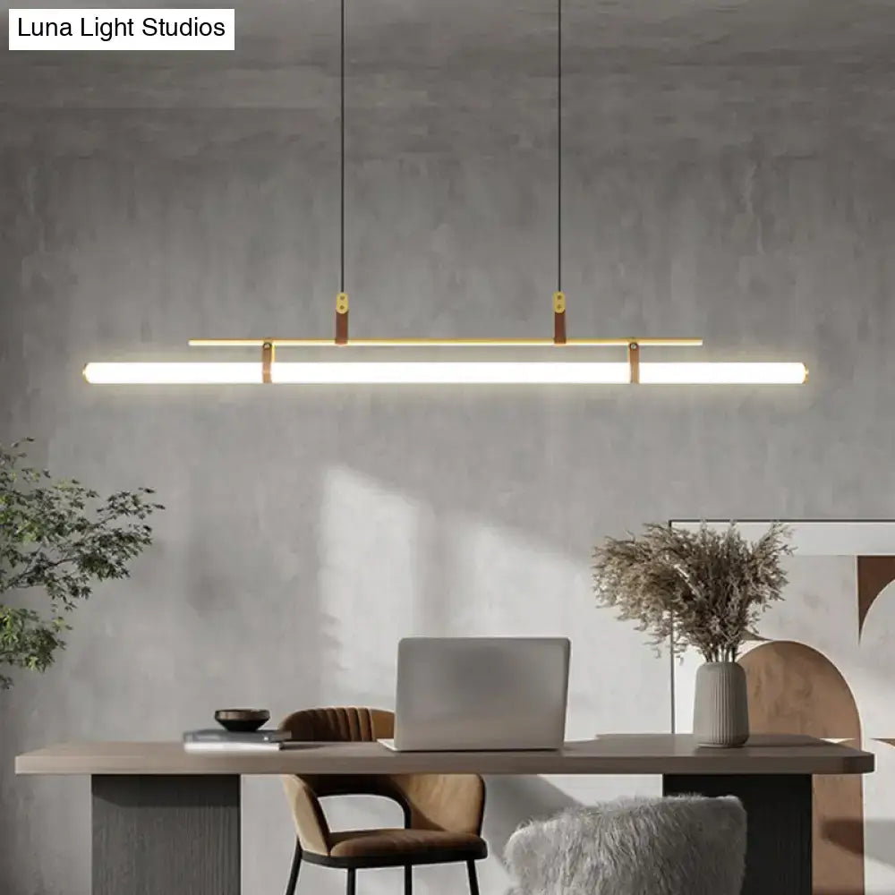Modern gold led pendant light with leather for dining room