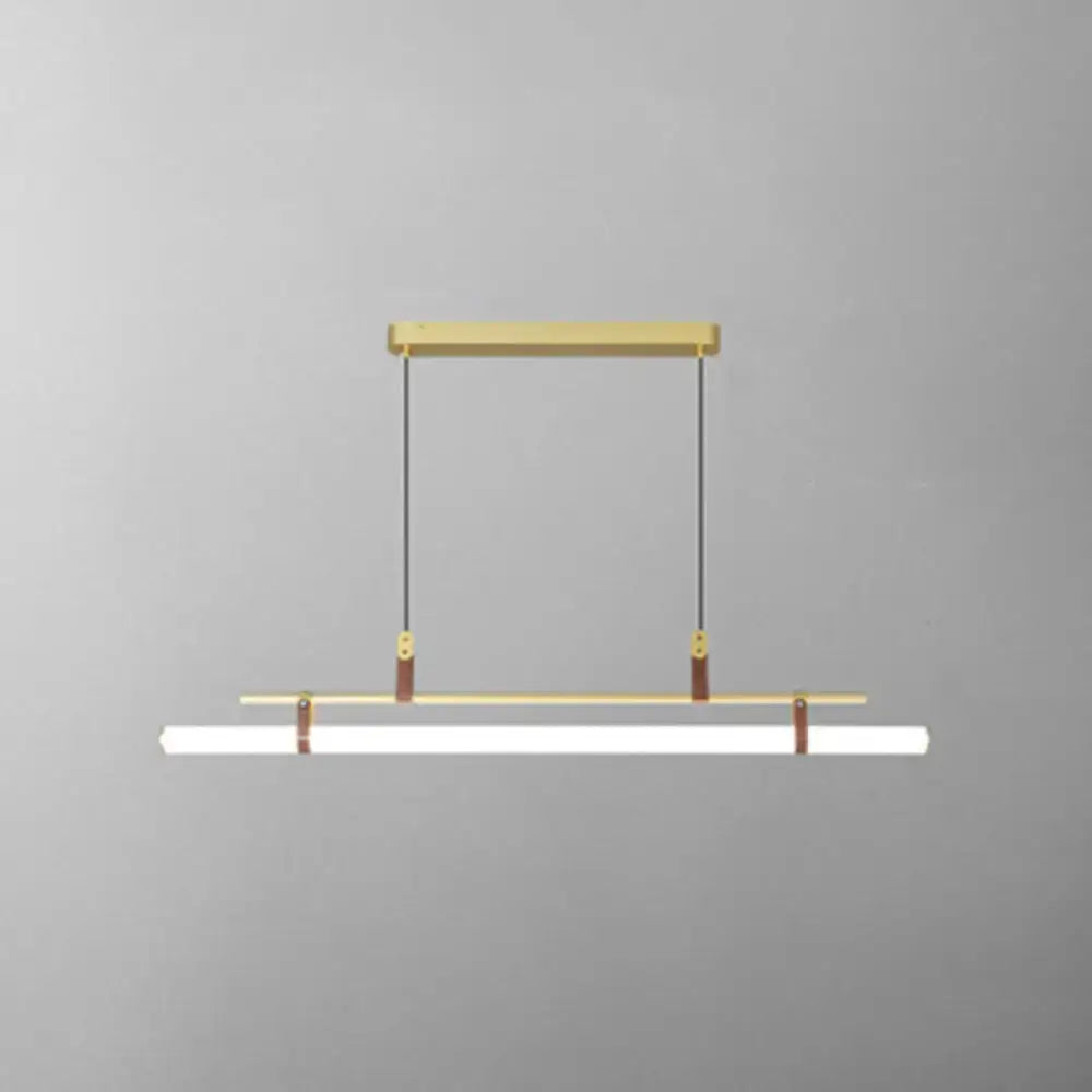 Modern gold led pendant light with leather for dining room
