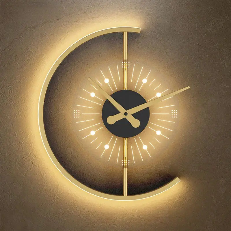 Modern gold led wall lamp clock for living room lighting