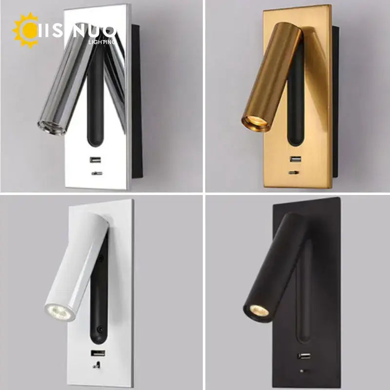 Modern gold led wall sconce with usb charging – bedroom reading light