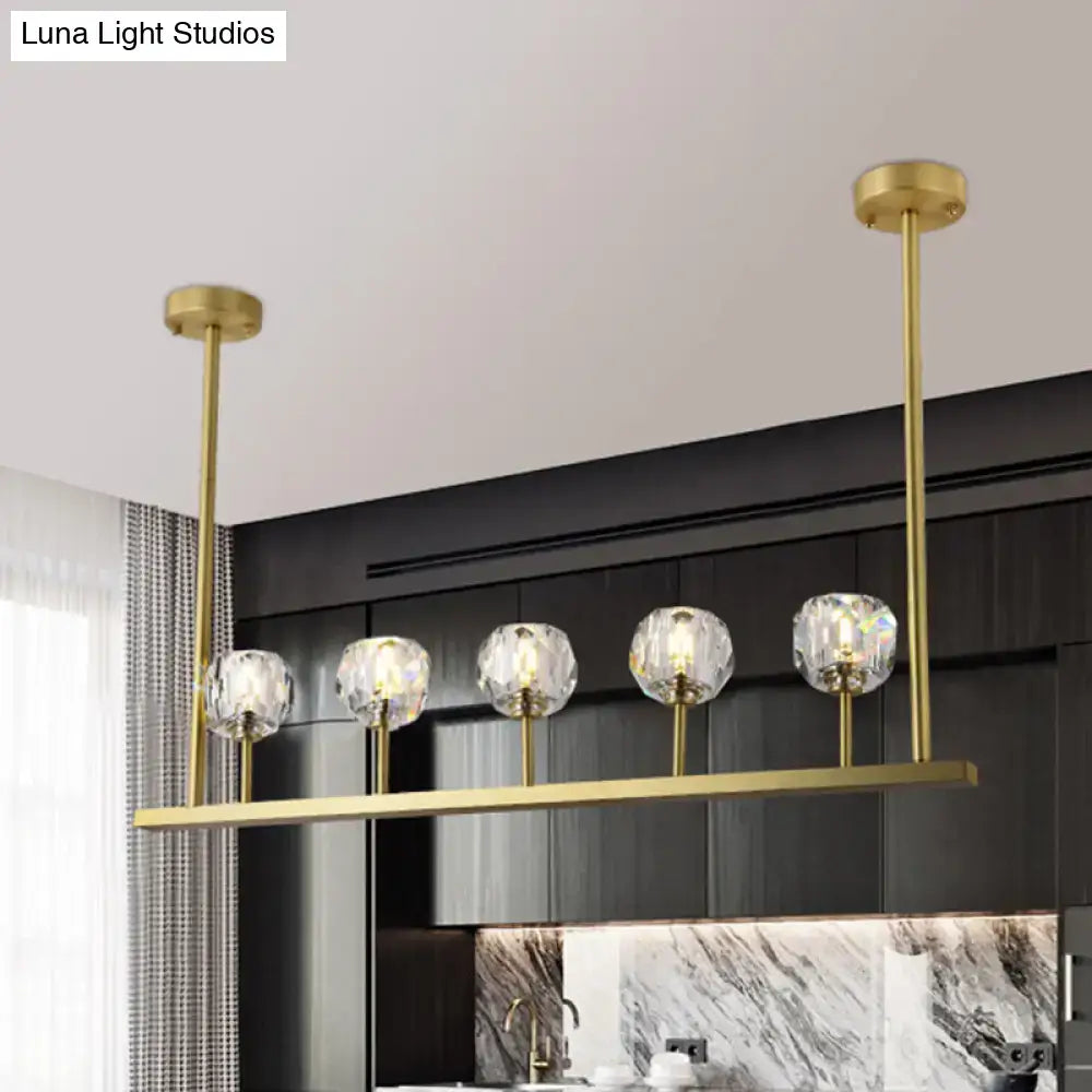 Modern gold linear crystal ball pendant light dining room fixture