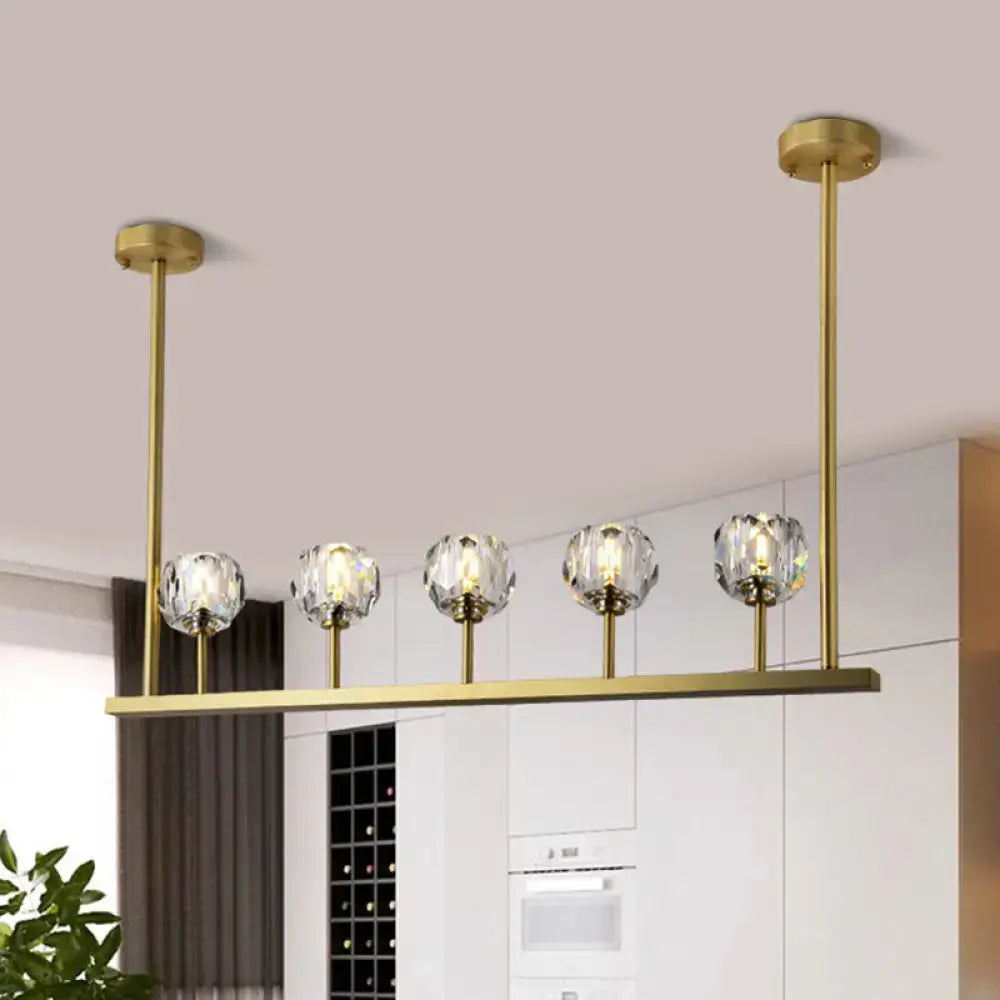 Modern gold linear crystal ball pendant light dining room fixture
