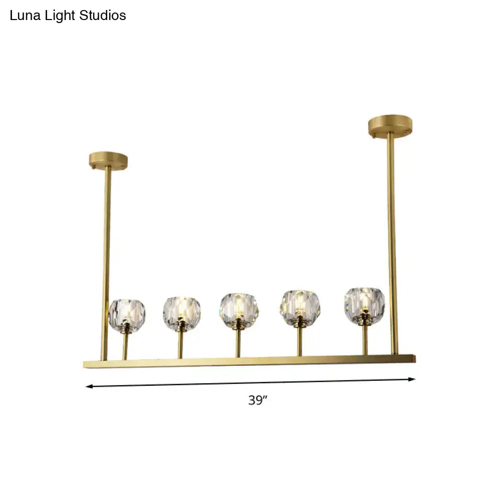 Modern gold linear crystal ball pendant light dining room fixture