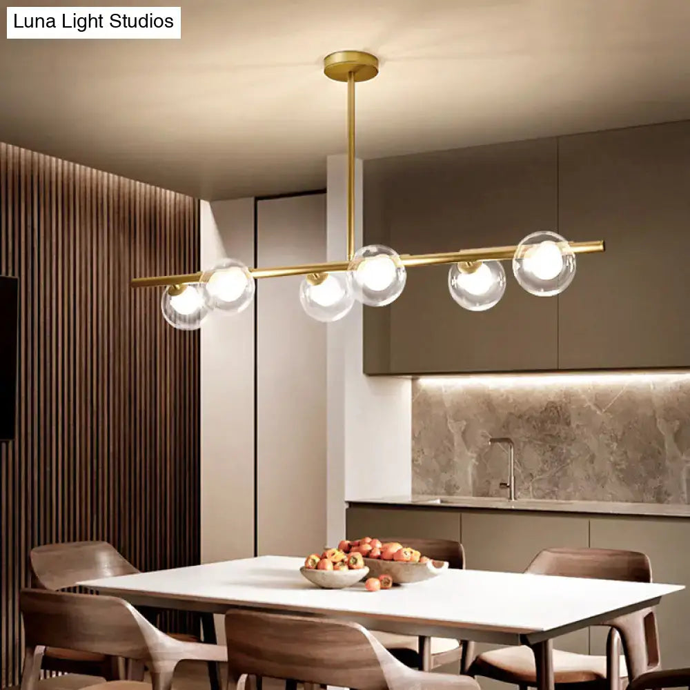 Modern gold linear island light fixture kitchen glass globe pendant
