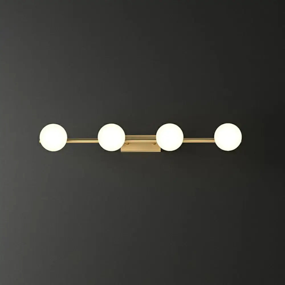 Modern gold linear wall sconce with milky ball glass for bathroom