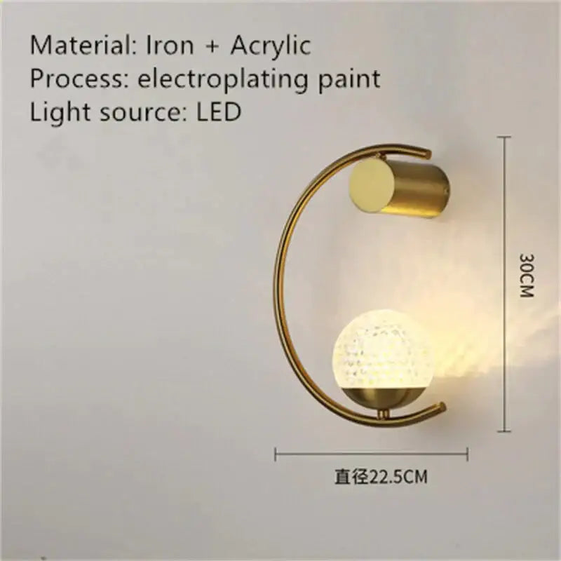 Modern gold luxury creative led bedside wall lamp bedroom sconce