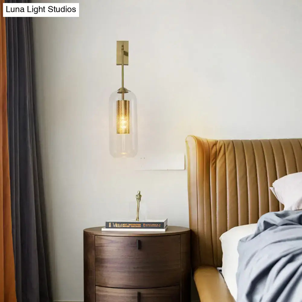 DecorBites™ Golden Cylinder Wall Lamp with Clear Glass Sconce - Simple Bedroom Lighting Fixture