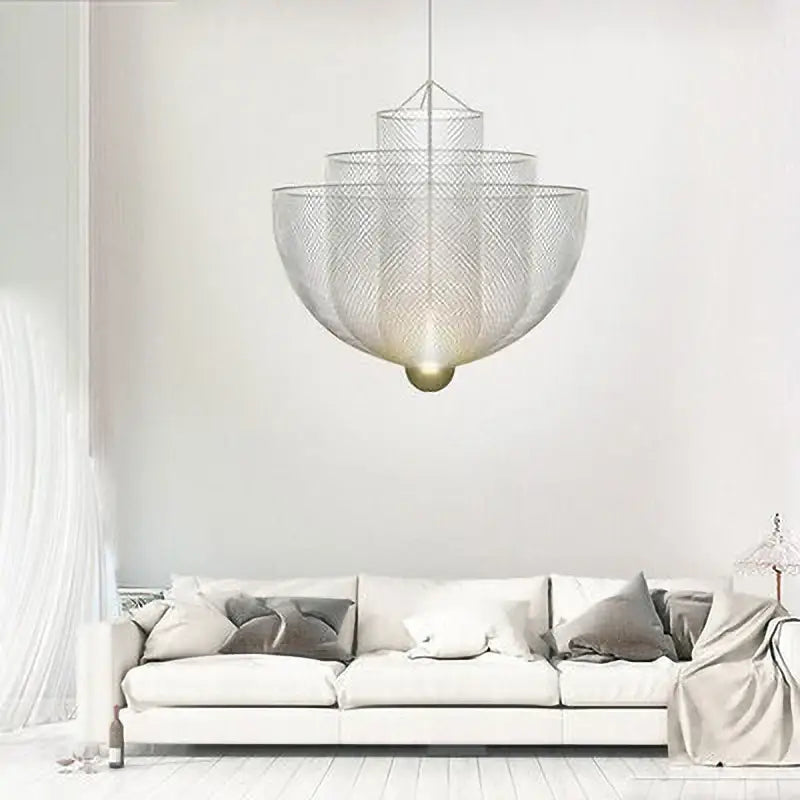 Modern gold mesh tiered dimmable led chandelier dining room pendant light