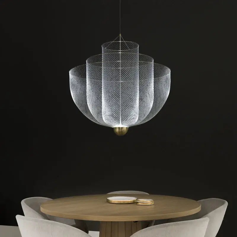 Modern gold mesh tiered dimmable led chandelier dining room pendant light