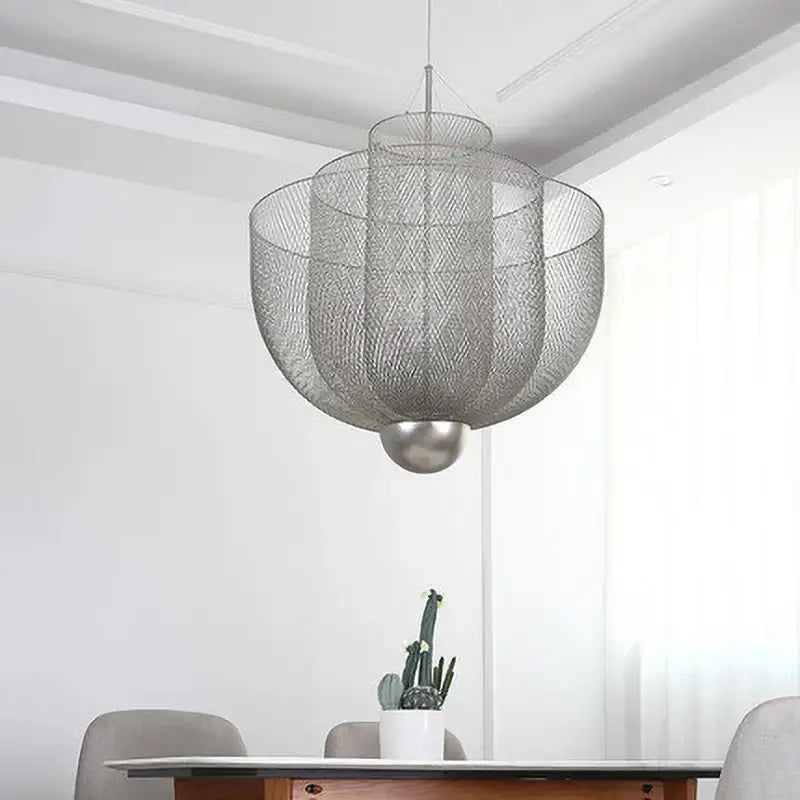 Modern gold mesh tiered dimmable led chandelier dining room pendant light