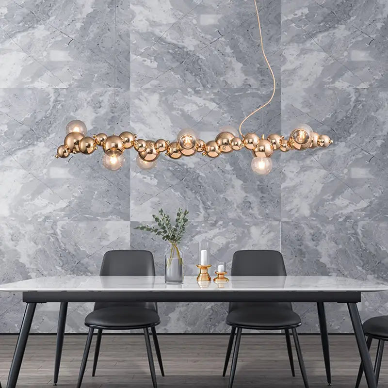 DecorBites™ Modern Gold Metal Pendant Lighting with Glass Spherical Shade - Ideal for Dining Table or Island Ceiling