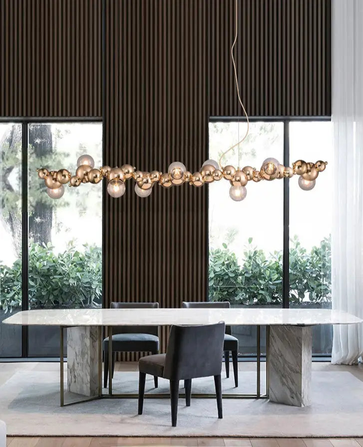 DecorBites™ Modern Gold Metal Pendant Lighting with Glass Spherical Shade - Ideal for Dining Table or Island Ceiling