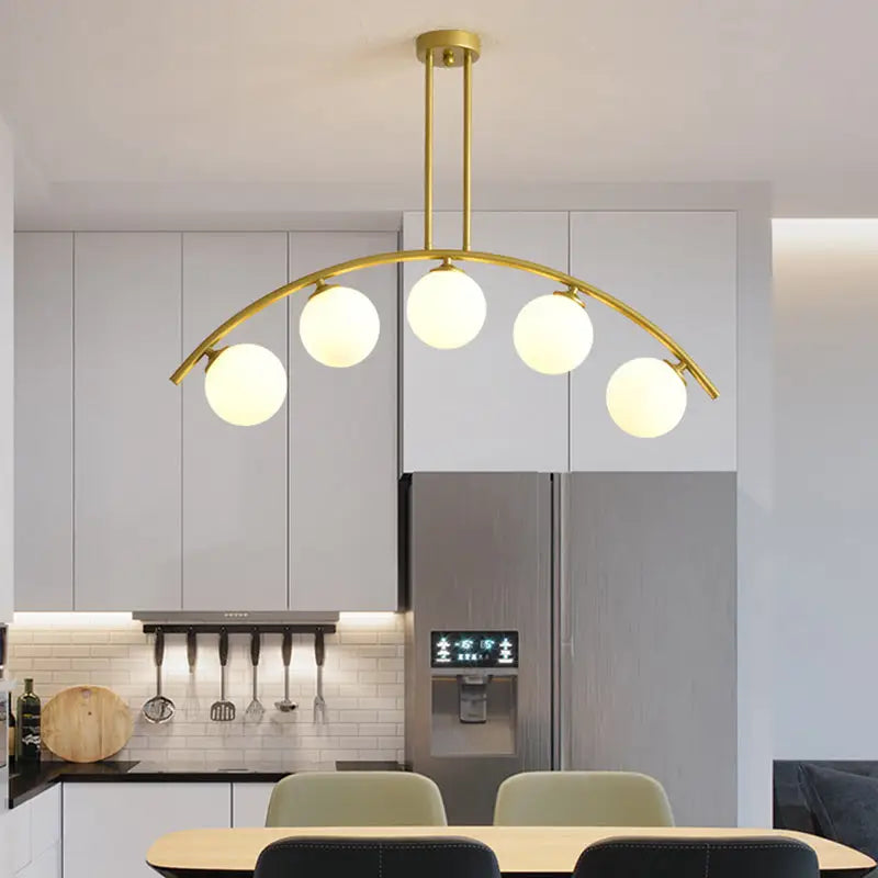 DecorBites™ Modern Gold Metal Pendant Lighting with Glass Spherical Shade - Ideal for Dining Table or Island Ceiling