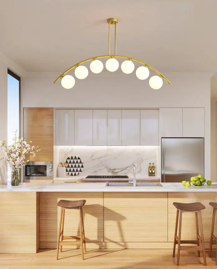 DecorBites™ Modern Gold Metal Pendant Lighting with Glass Spherical Shade - Ideal for Dining Table or Island Ceiling