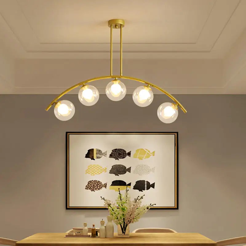 DecorBites™ Modern Gold Metal Pendant Lighting with Glass Spherical Shade - Ideal for Dining Table or Island Ceiling
