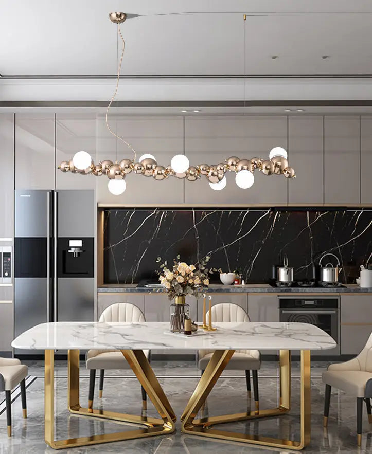 DecorBites™ Modern Gold Metal Pendant Lighting with Glass Spherical Shade - Ideal for Dining Table or Island Ceiling