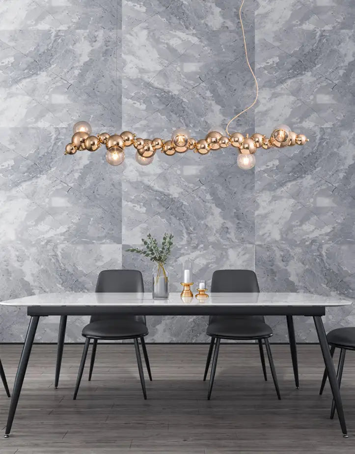 DecorBites™ Modern Gold Metal Pendant Lighting with Glass Spherical Shade - Ideal for Dining Table or Island Ceiling