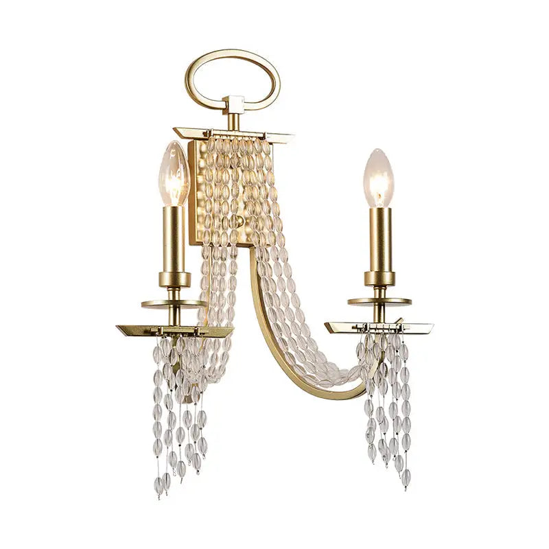 DecorBites™ Modern Gold Metal Candle Wall Sconce with Crystal Tassel - Luxurious 2-Head Wall Light