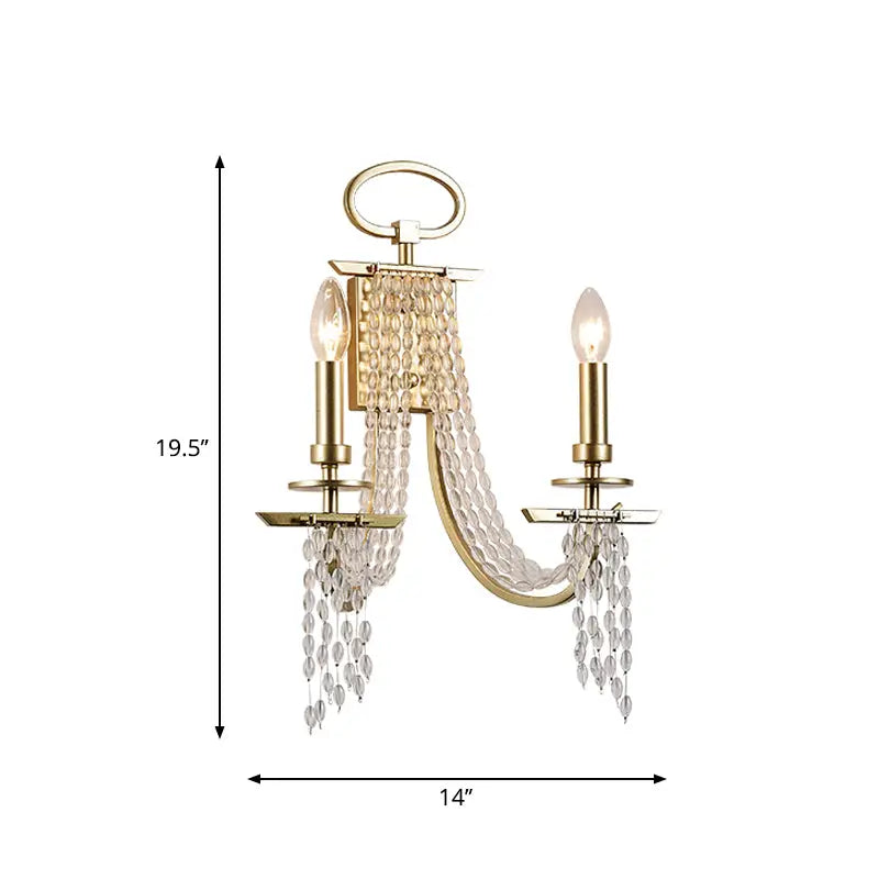DecorBites™ Modern Gold Metal Candle Wall Sconce with Crystal Tassel - Luxurious 2-Head Wall Light