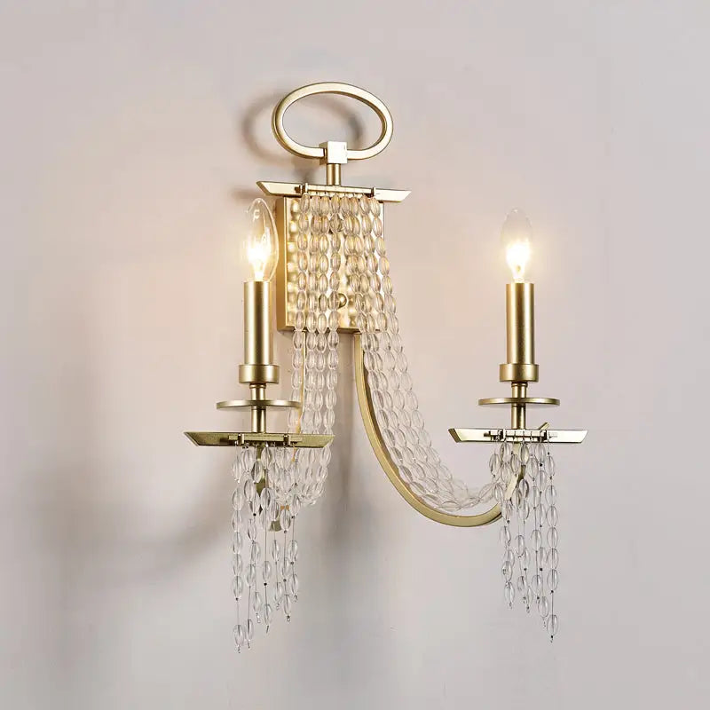 DecorBites™ Modern Gold Metal Candle Wall Sconce with Crystal Tassel - Luxurious 2-Head Wall Light