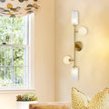 Modern gold metal pencil arm wall lamp with glass shades bedroom light