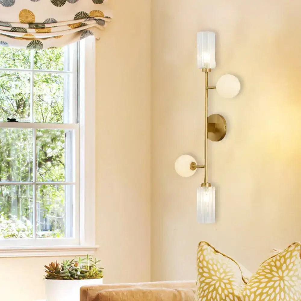 Modern gold metal pencil arm wall lamp with glass shades bedroom light