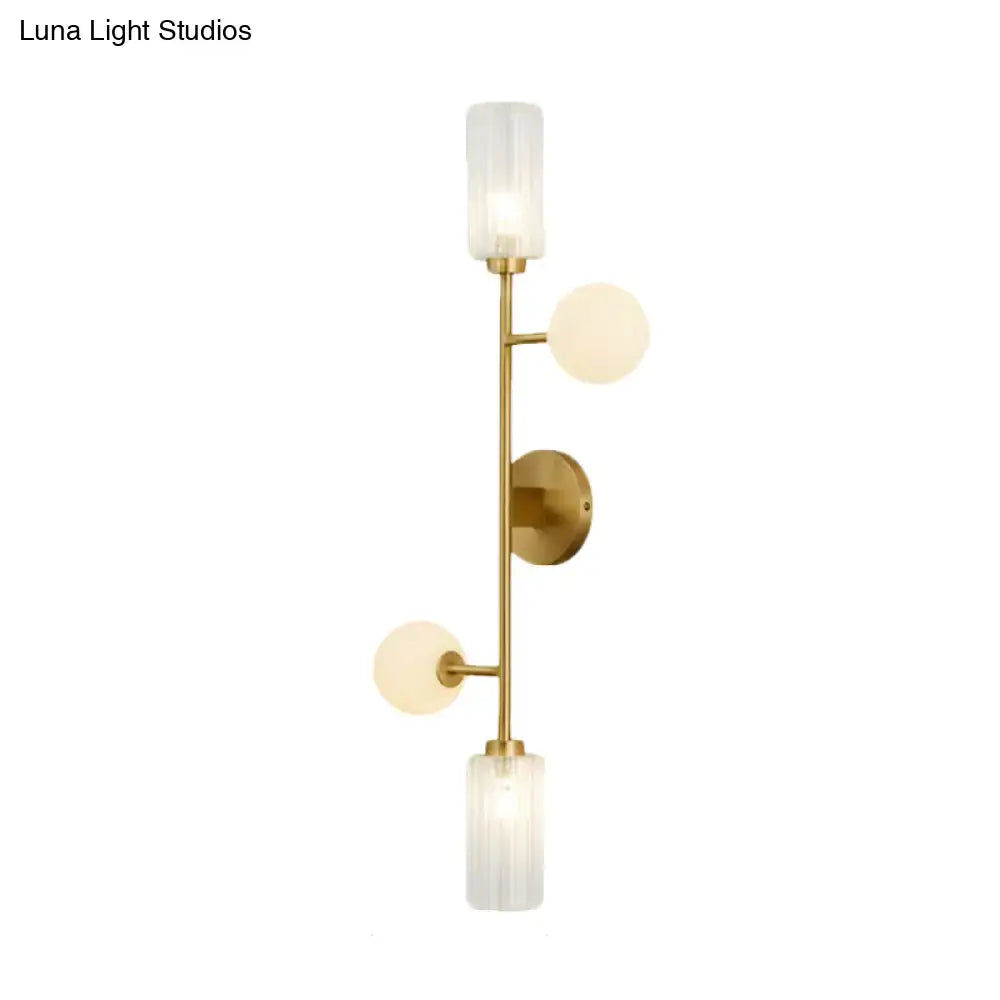 Modern gold metal pencil arm wall lamp with glass shades bedroom light