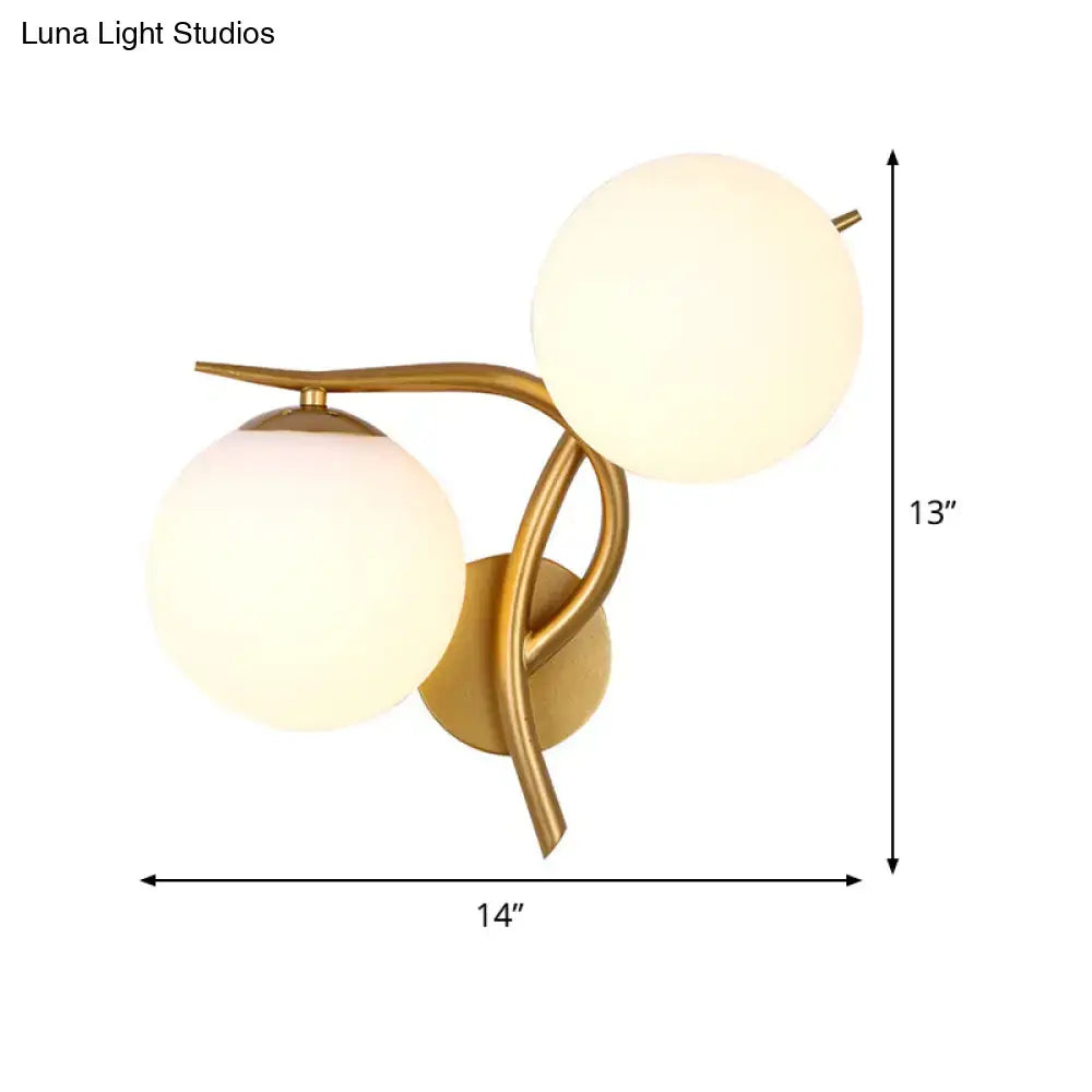Modern gold milk glass orb sconce light bedroom wall fixture